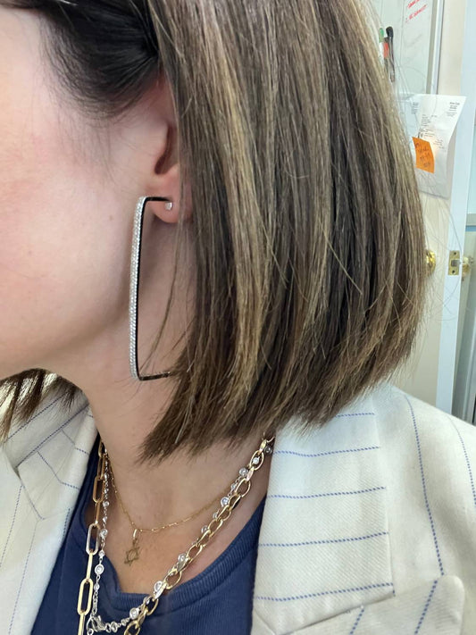 Deluxe Jewelry Ltd - Women's Mega Rectangle Pave Diamond Hoop Earrings