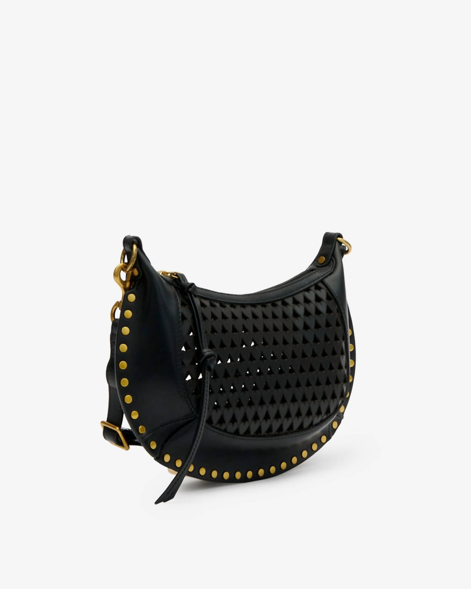 ISABEL MARANT Women's Oskan Moon Soft Leather Shoulder Bag in black - women's bag - detail view