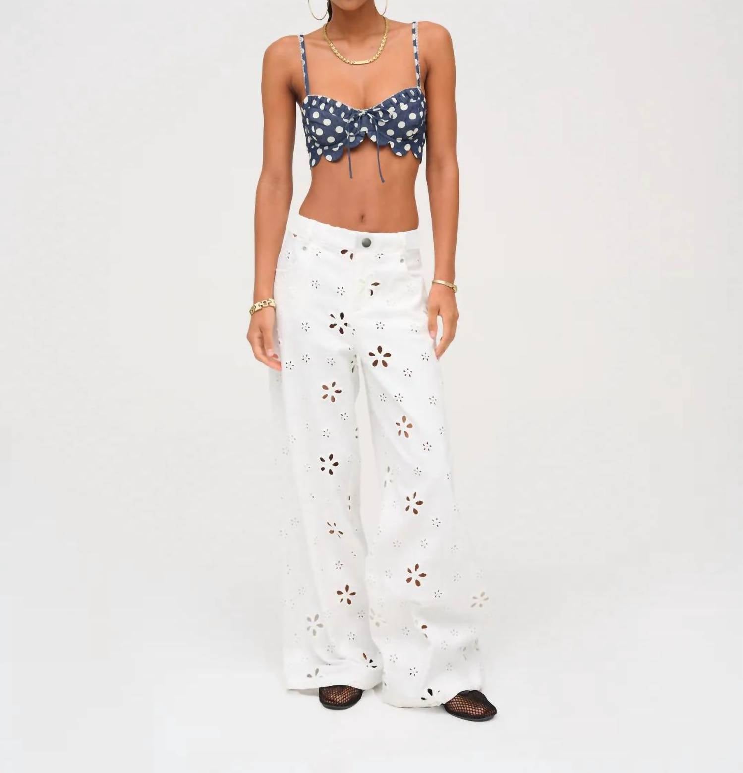 Lil Lemons By For Love And Lemons - Daisy Eyelet Baggy Jeans