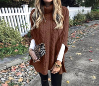 Ninexis - Pullover Poncho Cable Knit Turtleneck Sweater