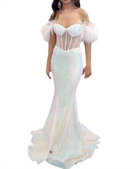 Ava Presley - Off-the-shoulder Gown With Feather Accents