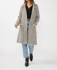 Lovestitch - Herringbone Long Sleeve Button Front Coatigan