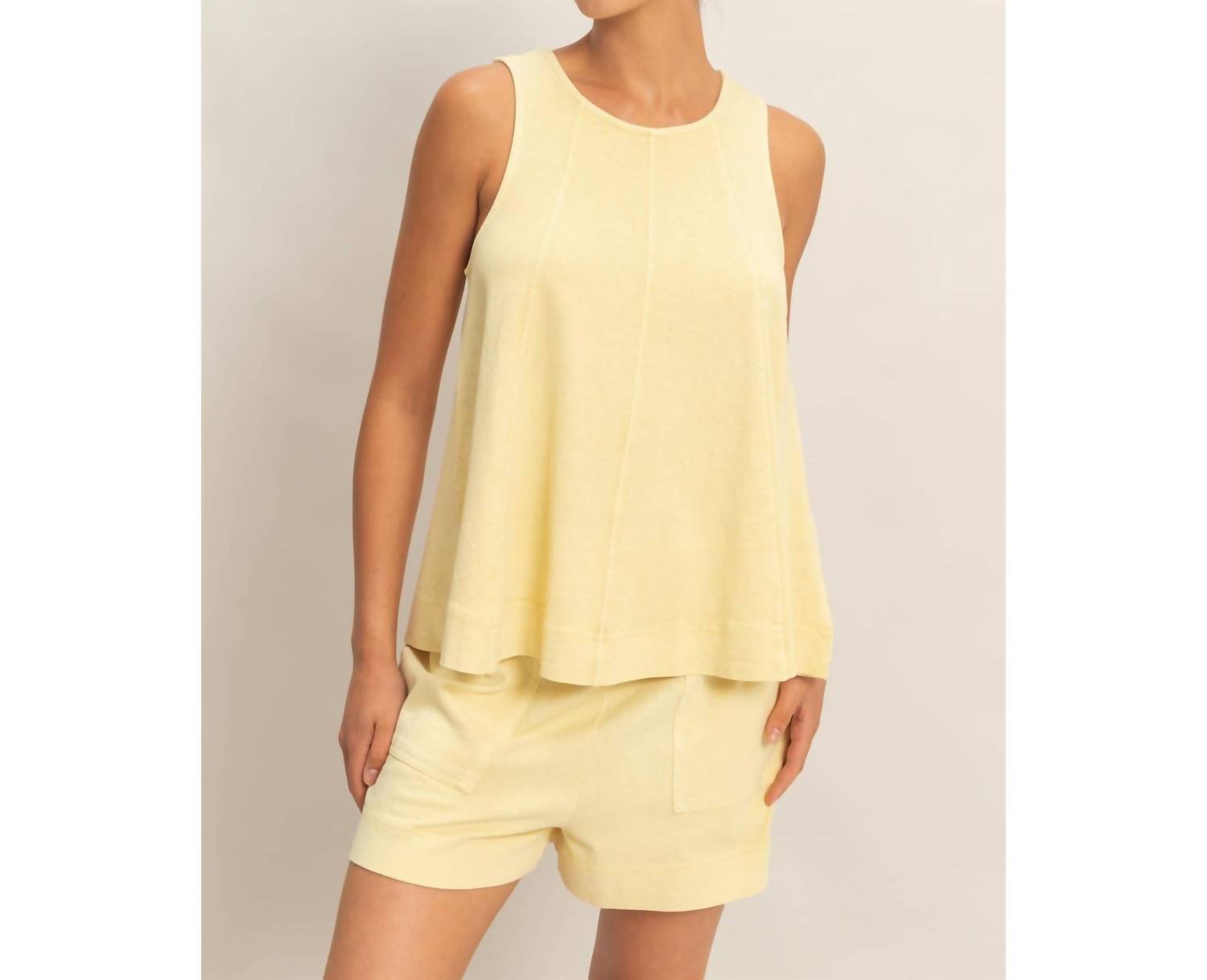 HYFVE Sleeveless Top & Shorts Set in butter yellow - women's sleepwear - detail view