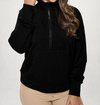 Yelete Scuba Quarter-zip Hoodie - Plus in black - women's top - alternate view
