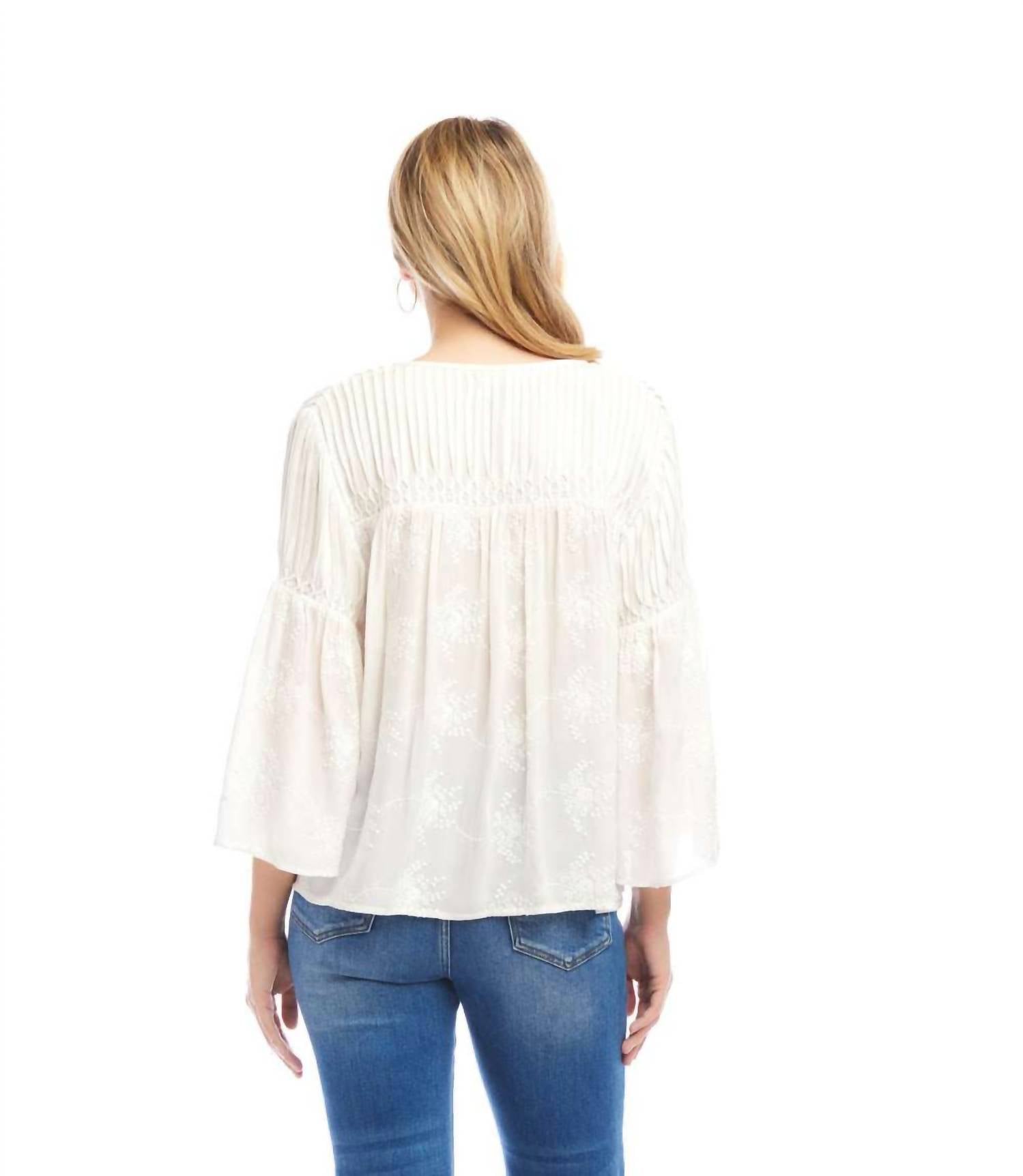 Karen Kane - Flare Sleeve Embroidered Pintuck Detail Top