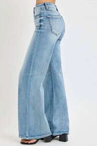 Risen - Mid Rise Wide Leg Jeans With Front Patch Pockets