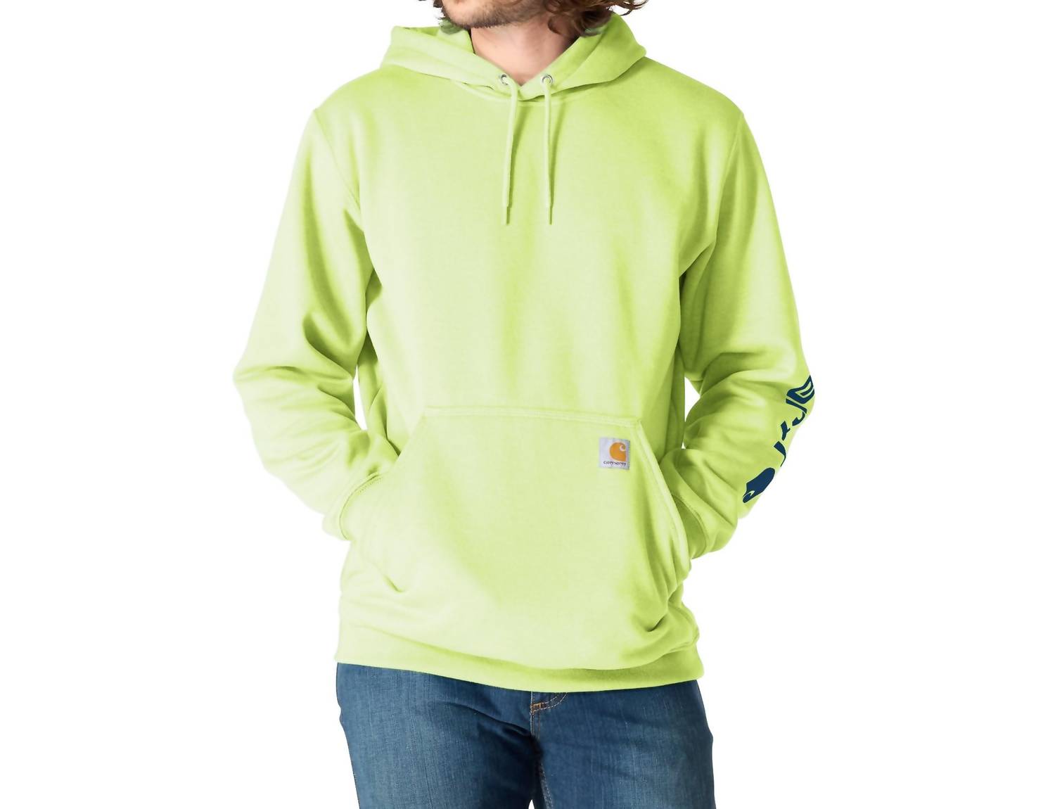 carhartt Loose High-visibility Logo Sleeve Hoodie in bright lime - men's shirt