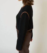 Central Park West - Atlas Leather Trim Cable Cardigan