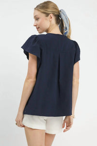 Umgee - Floral Lace Overlay Flutter Sleeve Top