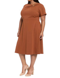 London Times - Short Sleeve A-Line Midi Dress