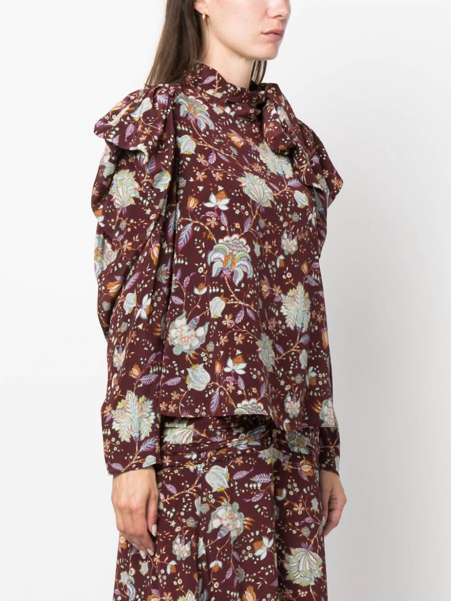 Brea Silk Long Sleeve Tie Bow Top Blouse Multi