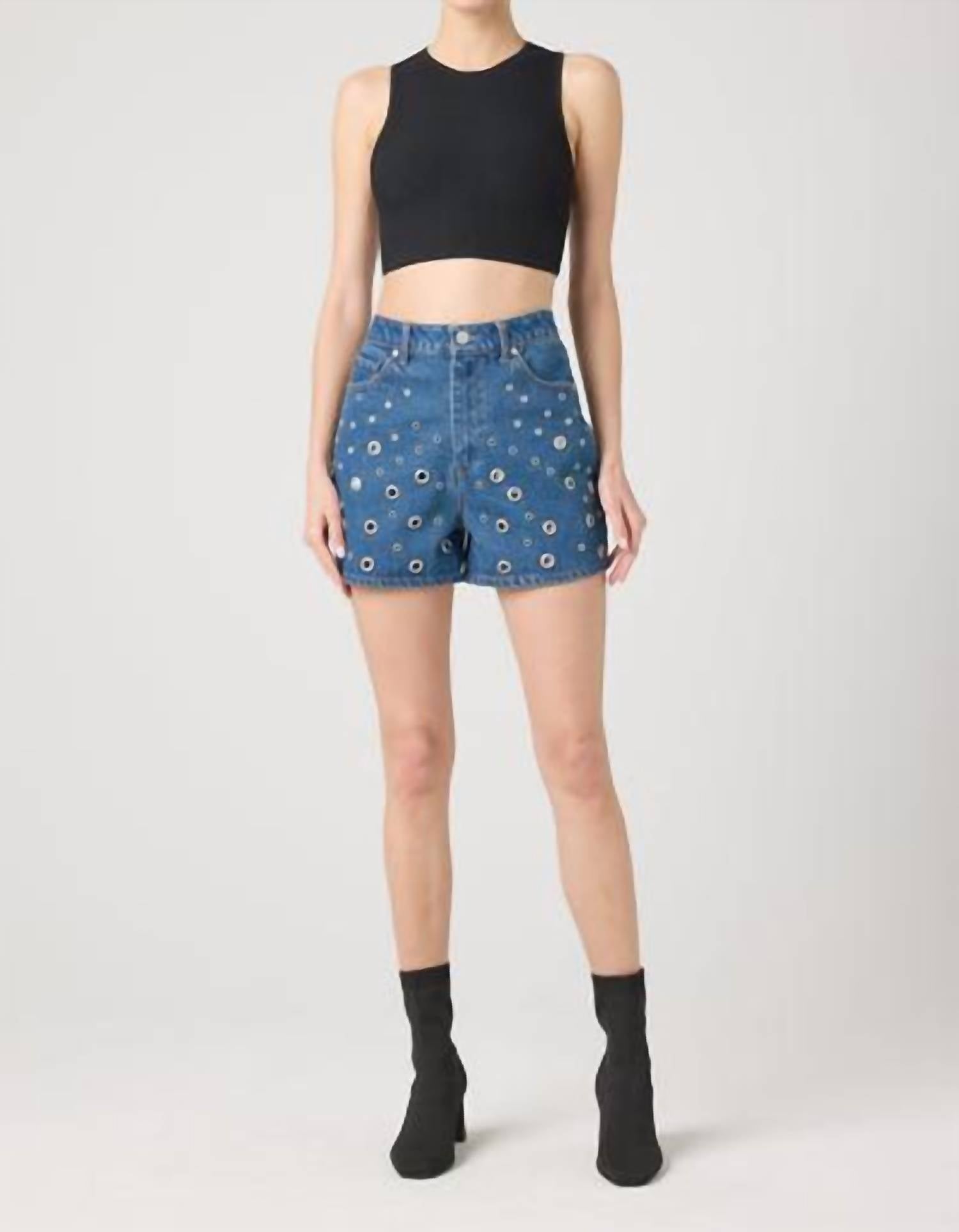 BLANKNYC Reeve High Rise Studded Short in silver dreams - women's shorts - view 4