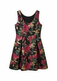Adrianna Papell Floral Mini Dress in black and red - women's dress - detail view