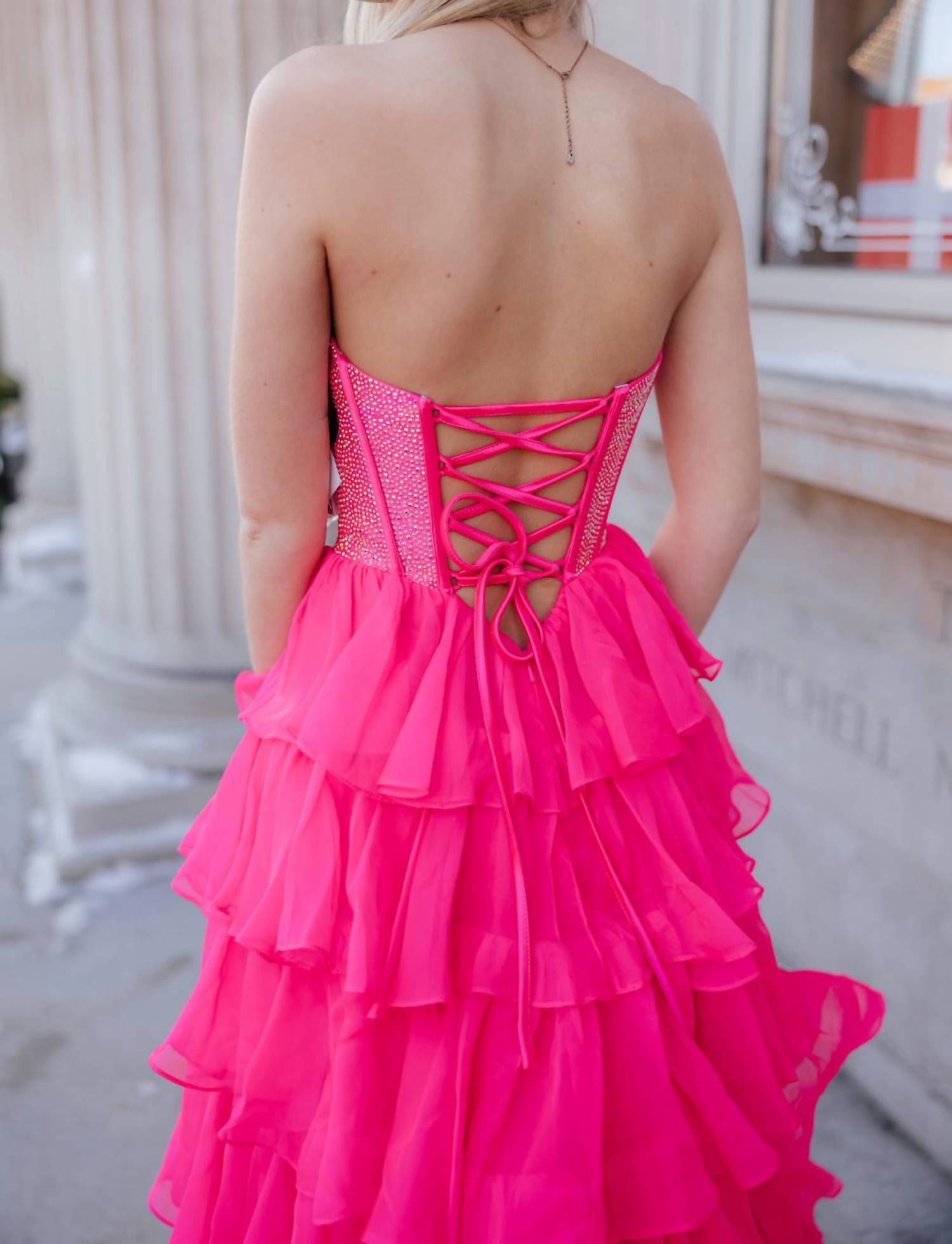 Sherri Hill Women's Prom Dress in bright pink - women's dress - alternate view