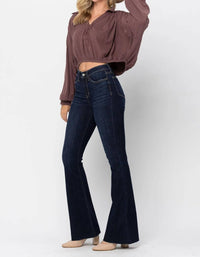 Judy Blue - High Waist Raw Hem Flare Jeans