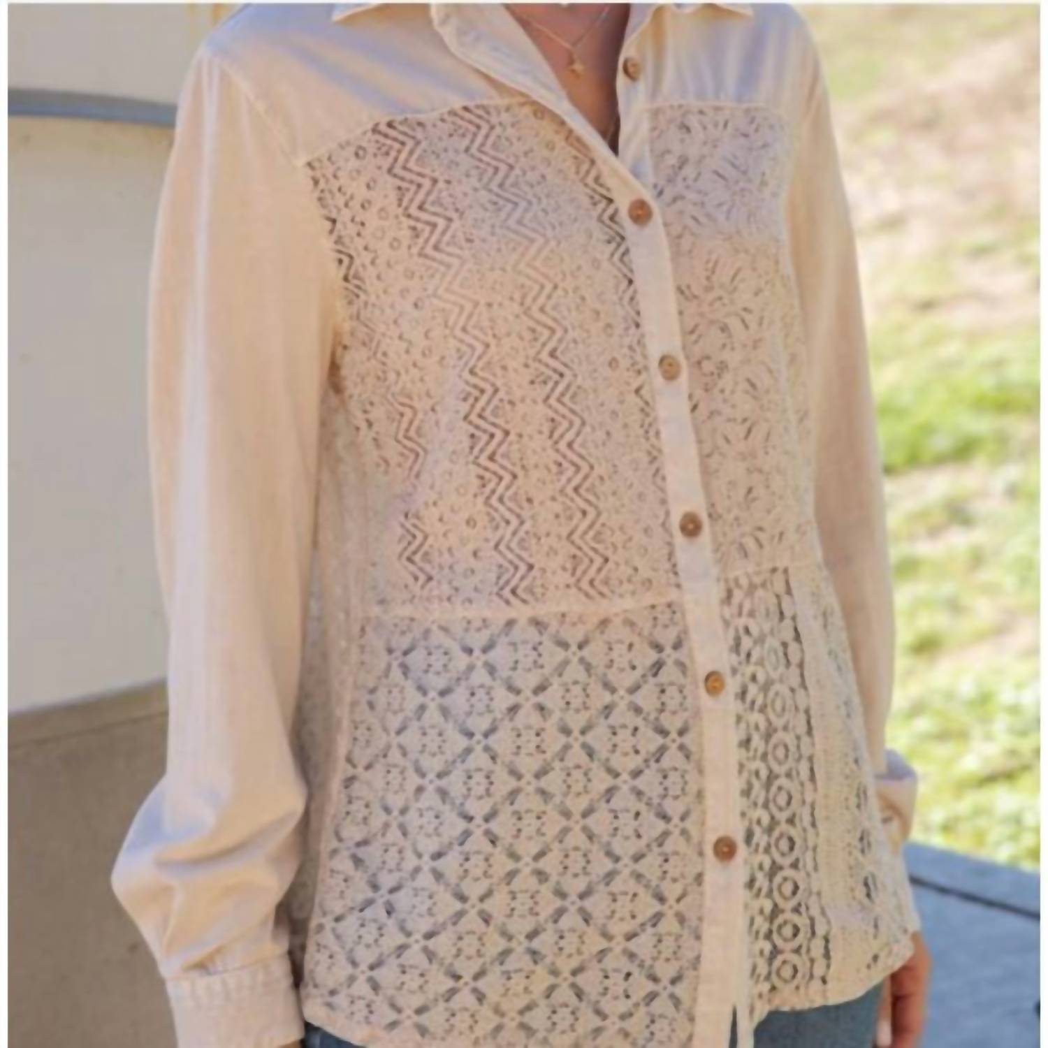 Young Threads - Desert Dream Crochet Lace Button Down Top
