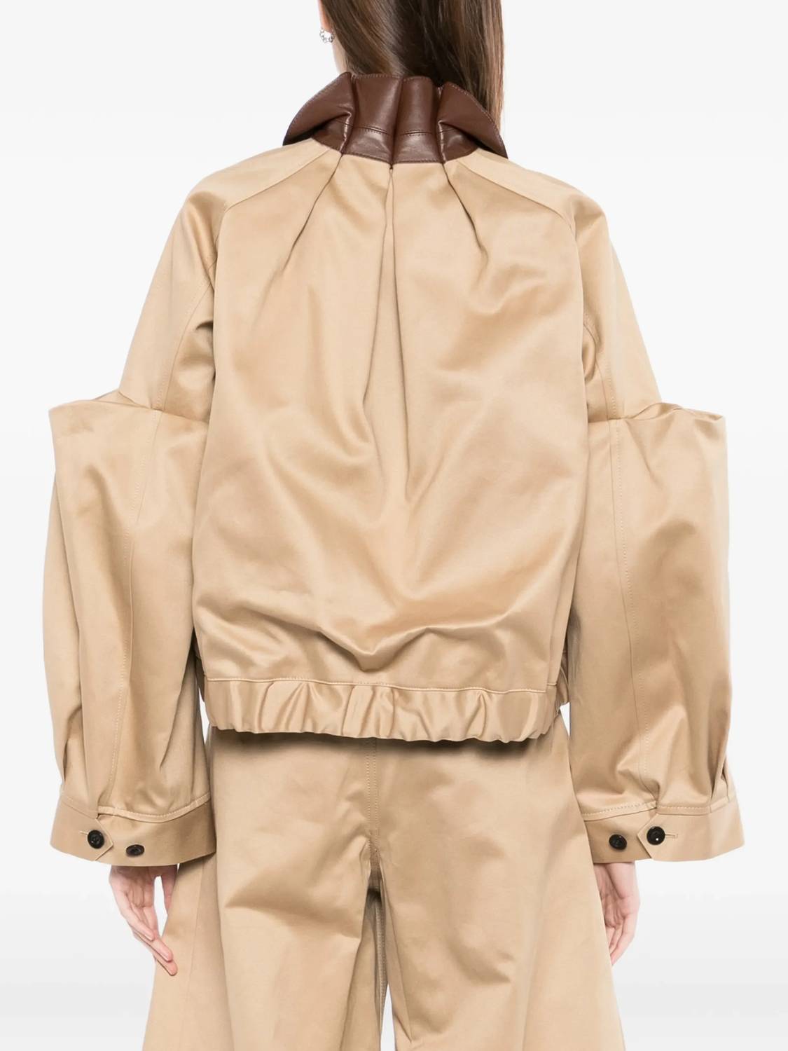 Sacai - Pleated Leather-trimmed Cotton-twill Jacket