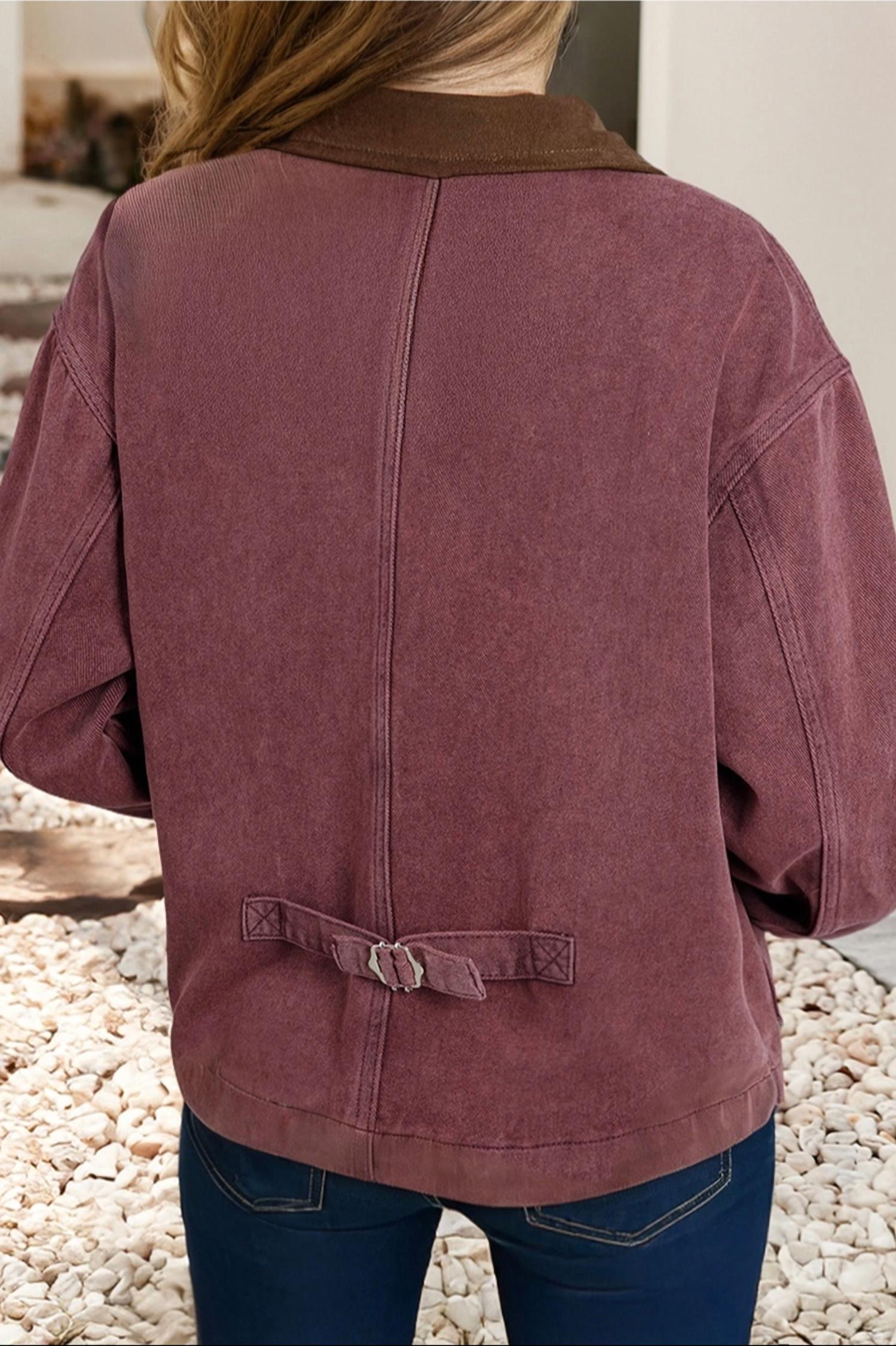 Little Daisy Closet - Corduroy Collar Zip Front Denim Jacket