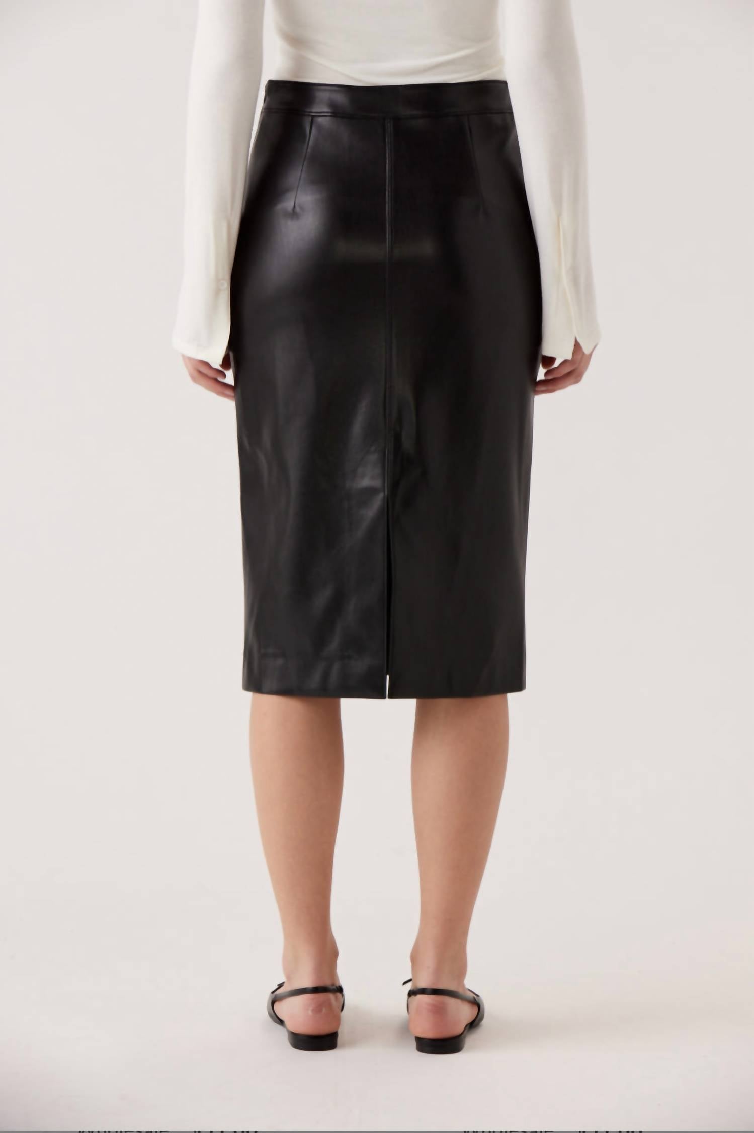 Rue Sophie Women's Bridget Faux Leather Skirt in black - women's skirt - detail view