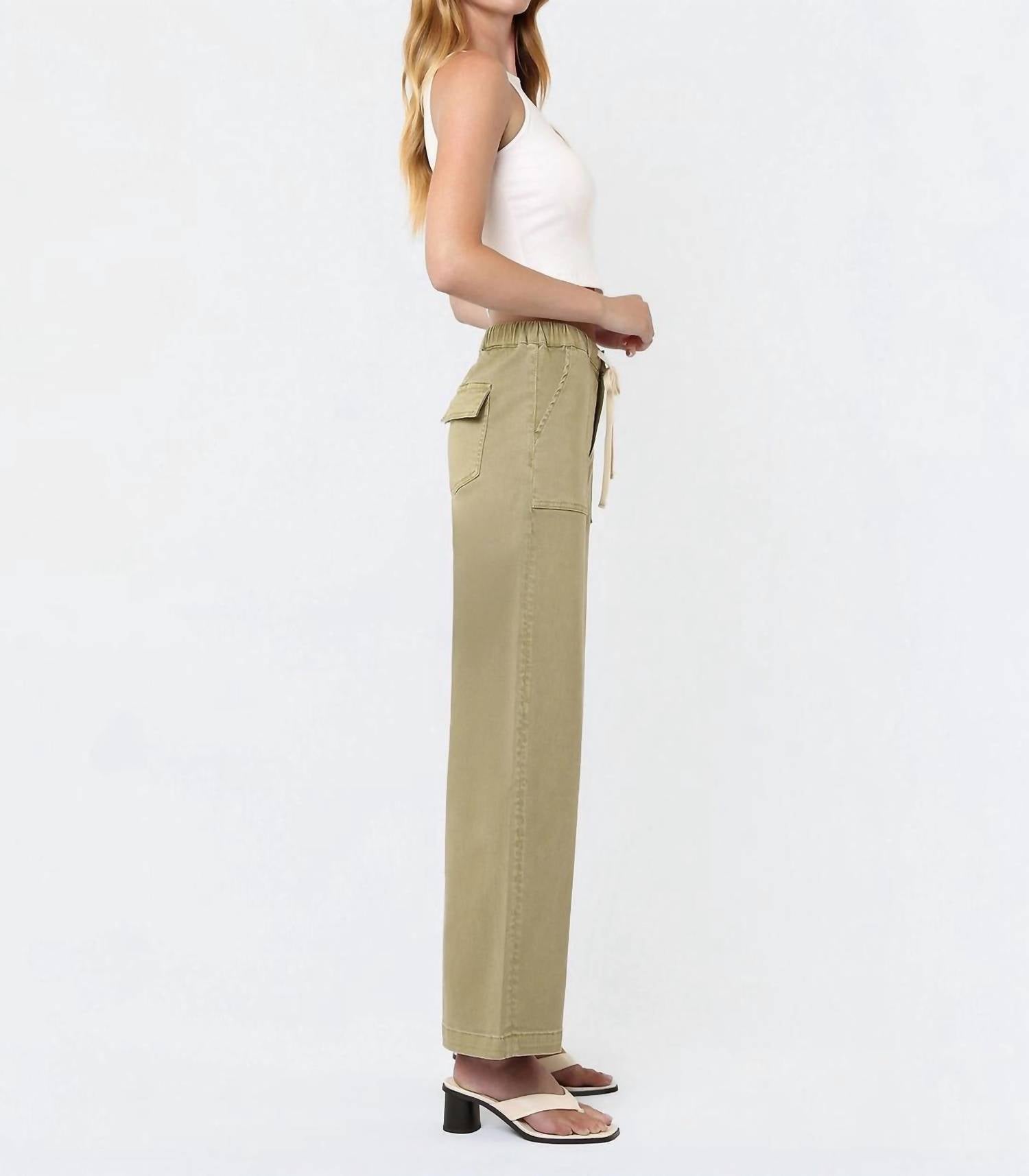 Vervet By Flying Monkey - High Rise Elastic Drawstring Baggy Wide Jeans