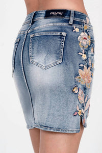 Grace In La - Floral Bloom Embroidered Denim Skirt