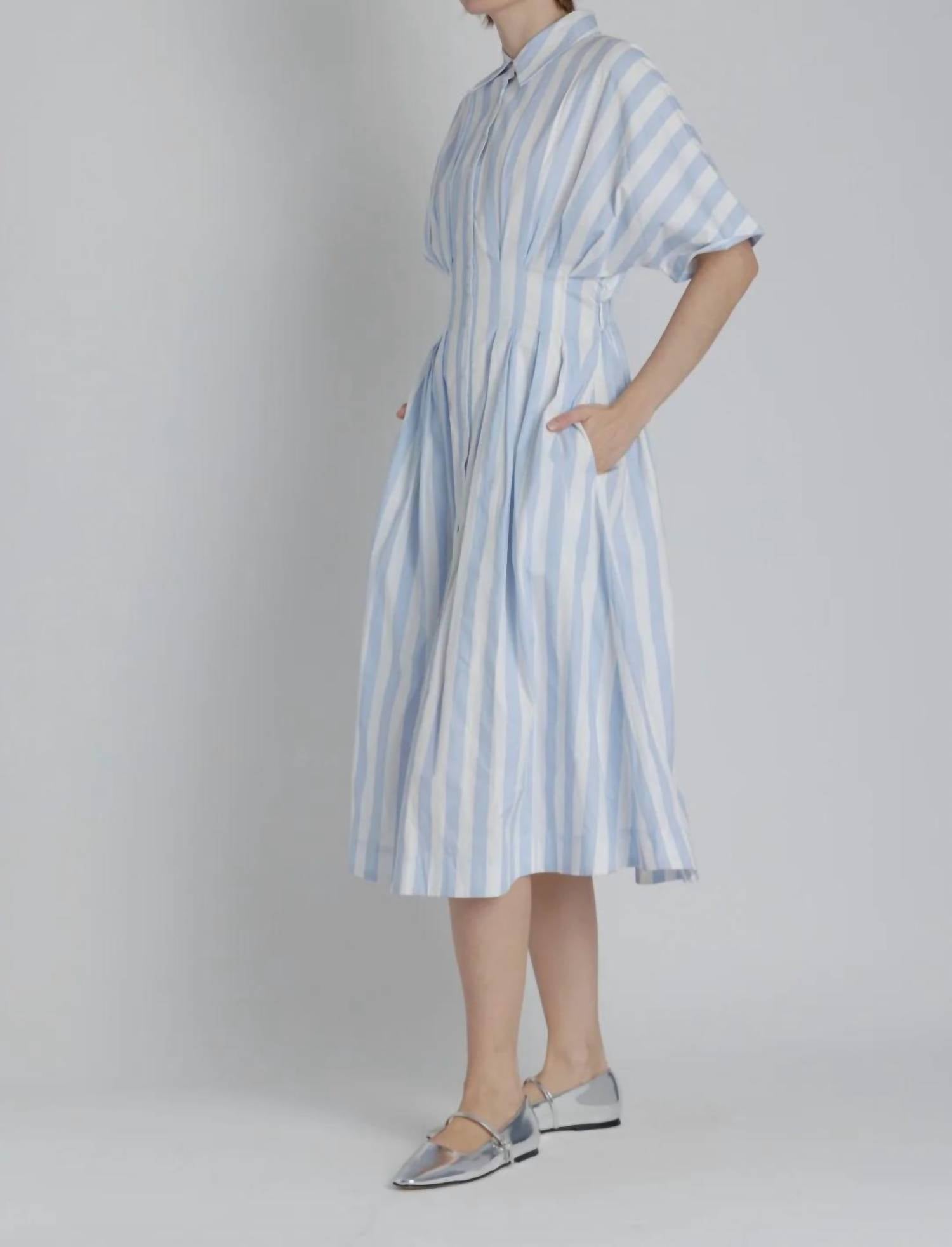 Aureum - Women's Striped Pleated Midi Dress