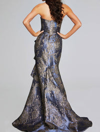 JOVANI Ruffle Skirt Strapless Dress in gunmetal gold - women's dress - detail view