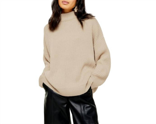 Topshop - Oversize Rib Knit Mock Neck Pullover