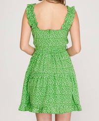 Ruffle Sleeve Dress With Waist Sash
