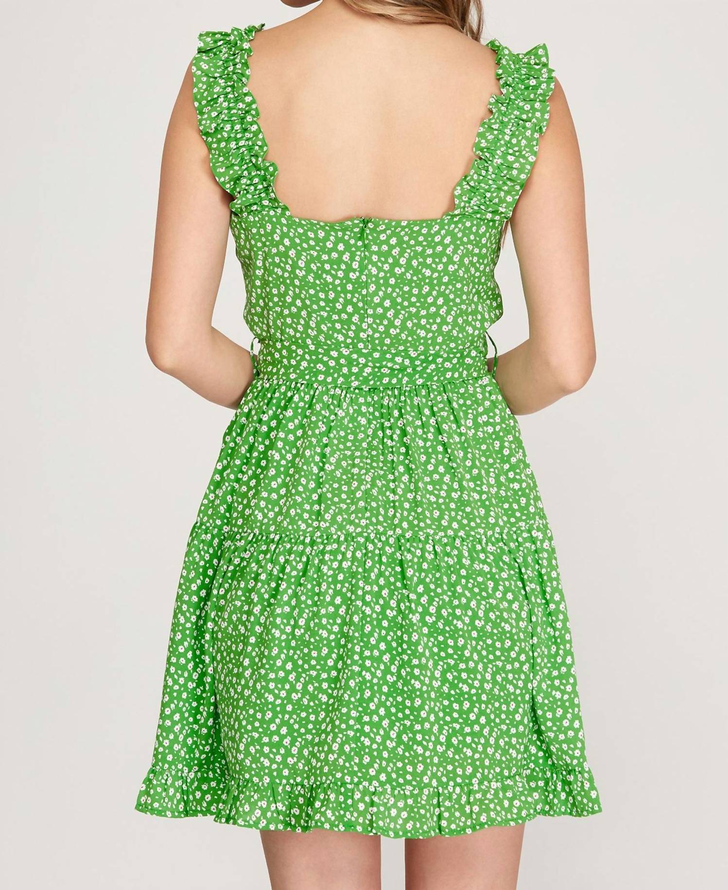 Ruffle Sleeve Dress With Waist Sash