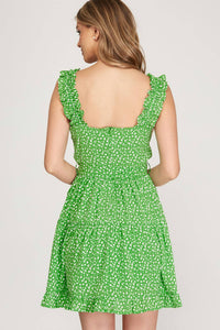 Ruffle Sleeve Dress With Waist Sash