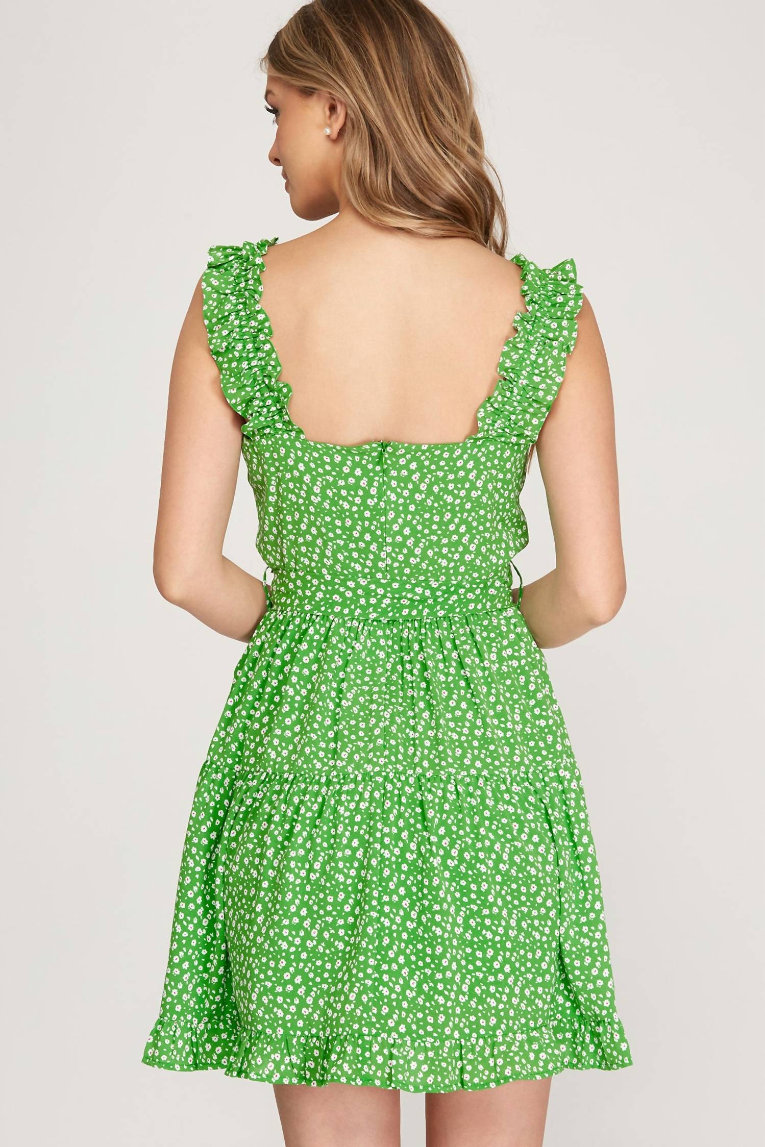 Ruffle Sleeve Dress With Waist Sash