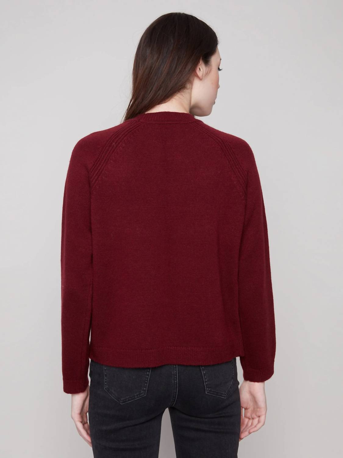 Charlie B - Crew Neck Sweater With Faux Leather Detail