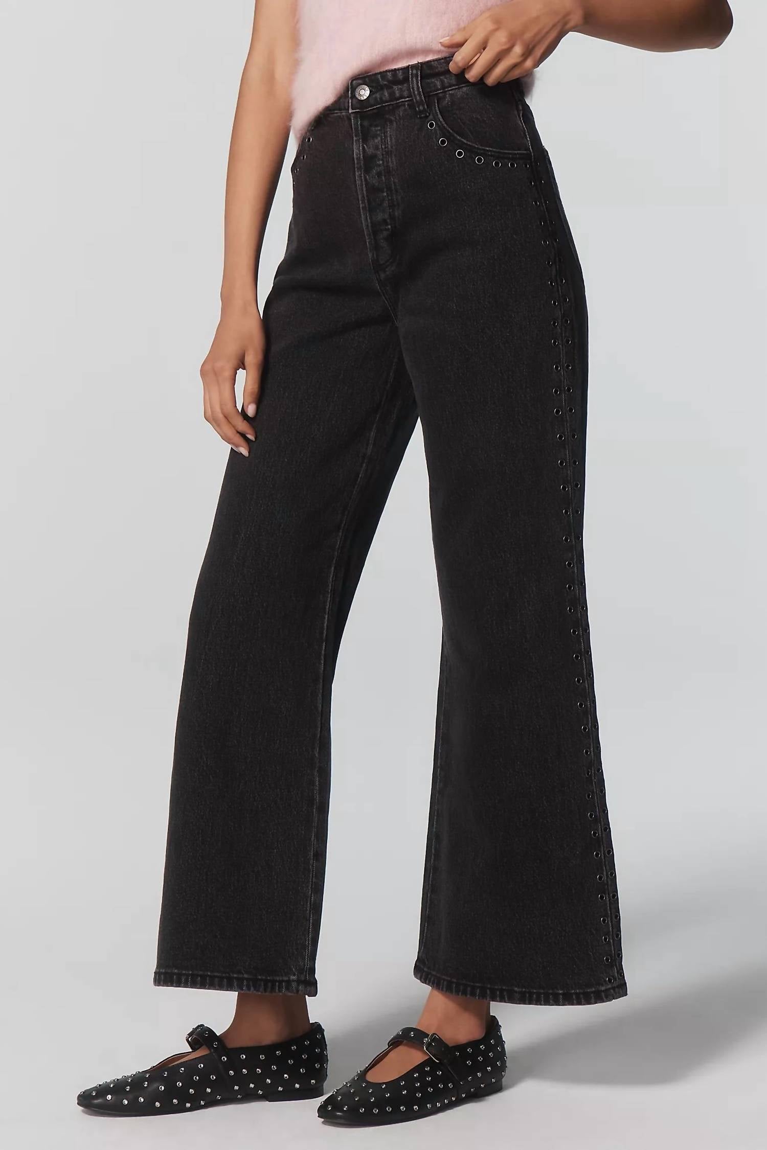 ROLLA'S Sailor Scoop High-rise Wide-leg Jeans in black sand - women's jeans - detail view