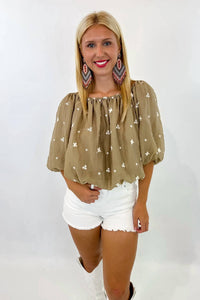 Easel - Embroidered Crepe Top