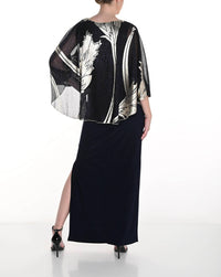 Frank Lyman - Metallic Floral Chiffon Overlay Evening Dress