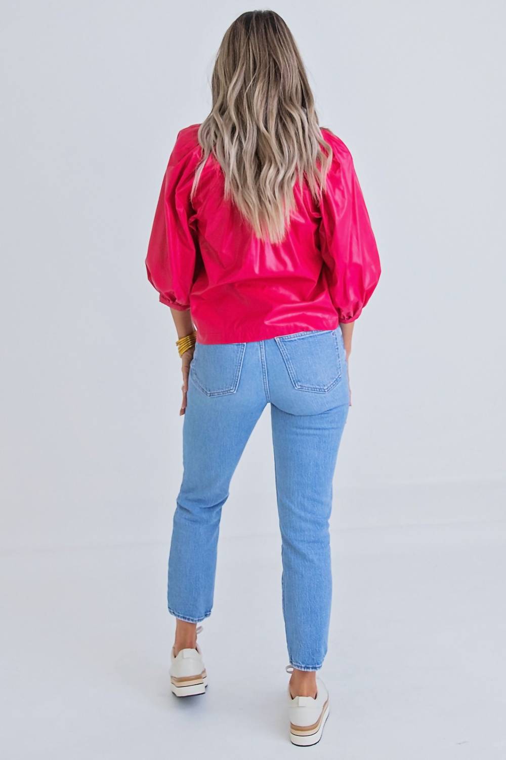 Karlie - Cranberry Pleather Button Top