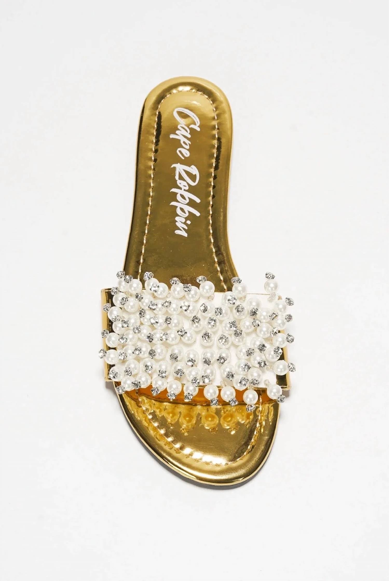 Cape Robbin - Women's Fara Pearl Studded Flat Sandal