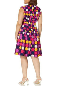 London Times - Polka Dot Print Fit And Flare Midi Dress