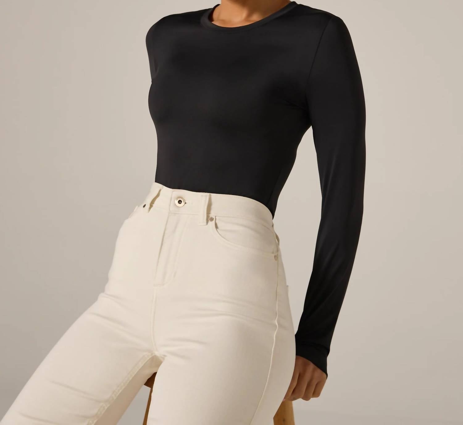 7Diamonds Sleek Long Sleeve Bodysuit in black - women's shirt - detail view