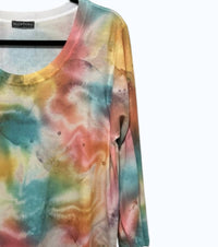 Nally & Millie Women's Dreamy Pastel Swirl Lightweight Knit Top in multi - women's long sleeve top - detail view