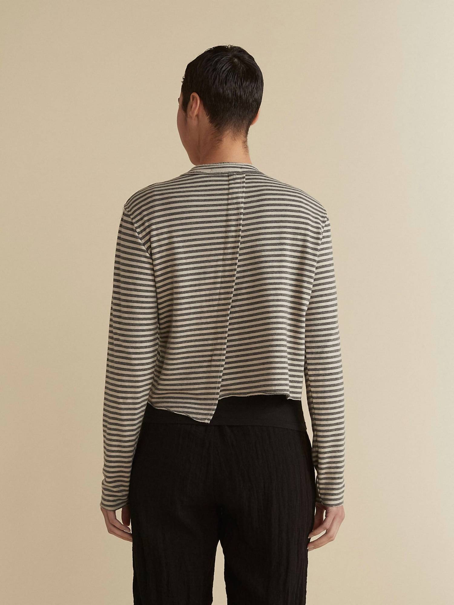 cut loose Stripe Crop Cardigan Top in moonbeam - women's cardigan - detail view