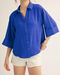 Jodifl Button Pleat Top in blue - women's shirt