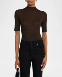 FRAME Lurex Mock Neck Top in americano - women's t-shirt - alternate view