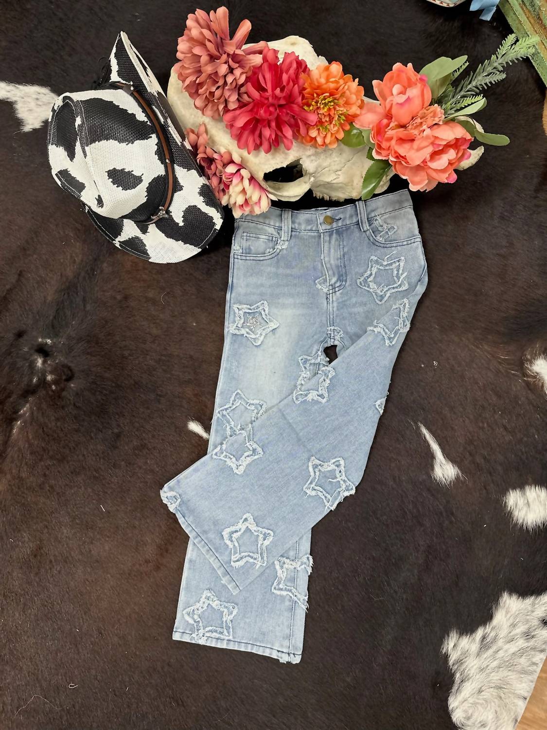 Ml Kids - Girl's Wide Leg Frayed Star Jeans