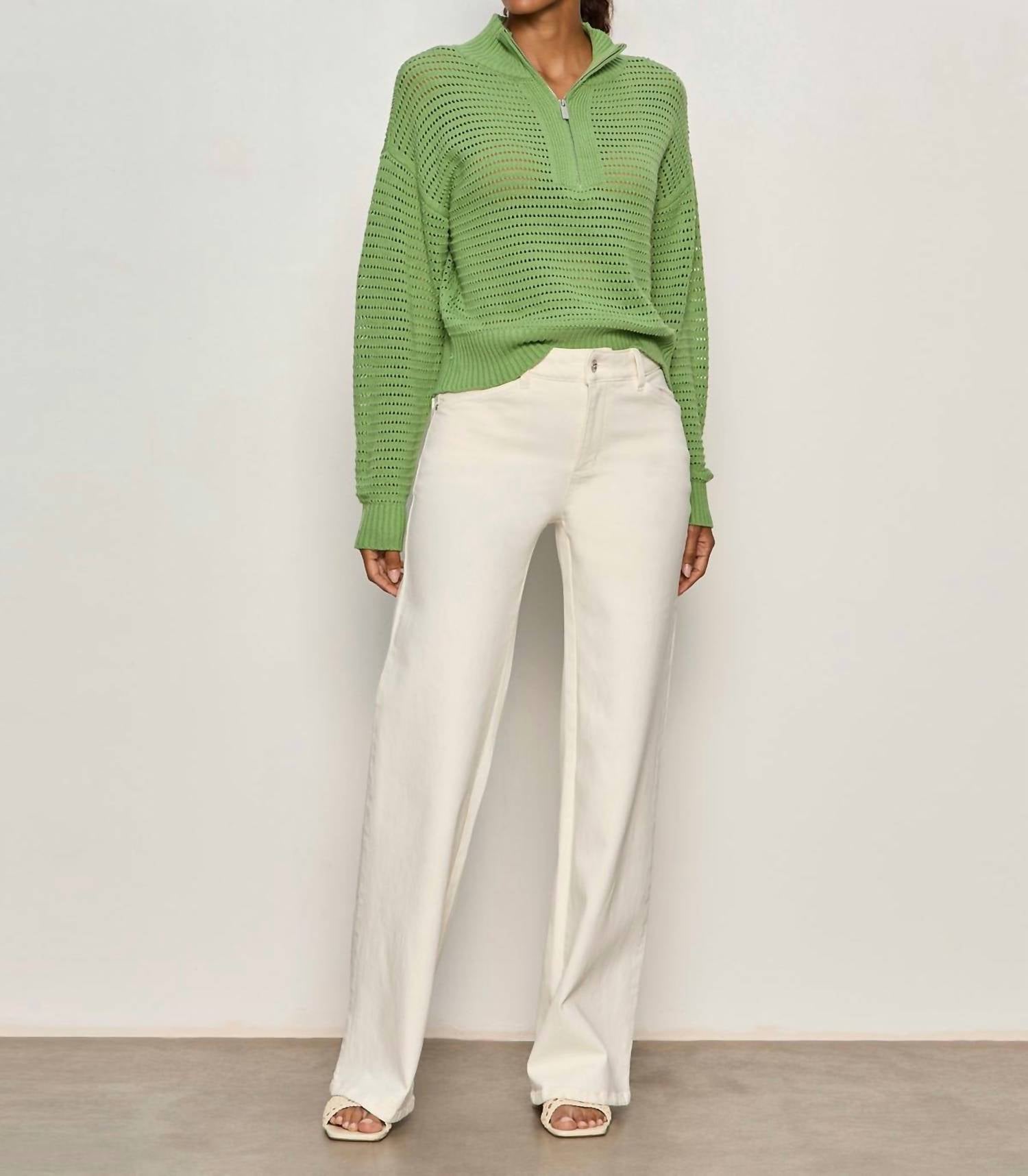 Sanctuary Open Knit Quarter Zip Sweater in detox green - women's sweater - view 5