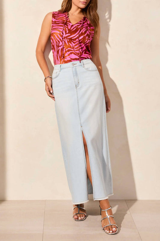 Tribal - Full Length Denim Skirt W/Pockets And Slit