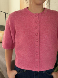 PINCH Flora Knit Short Sleeve Button Cardigan Top in pink - women's sweater - view 4