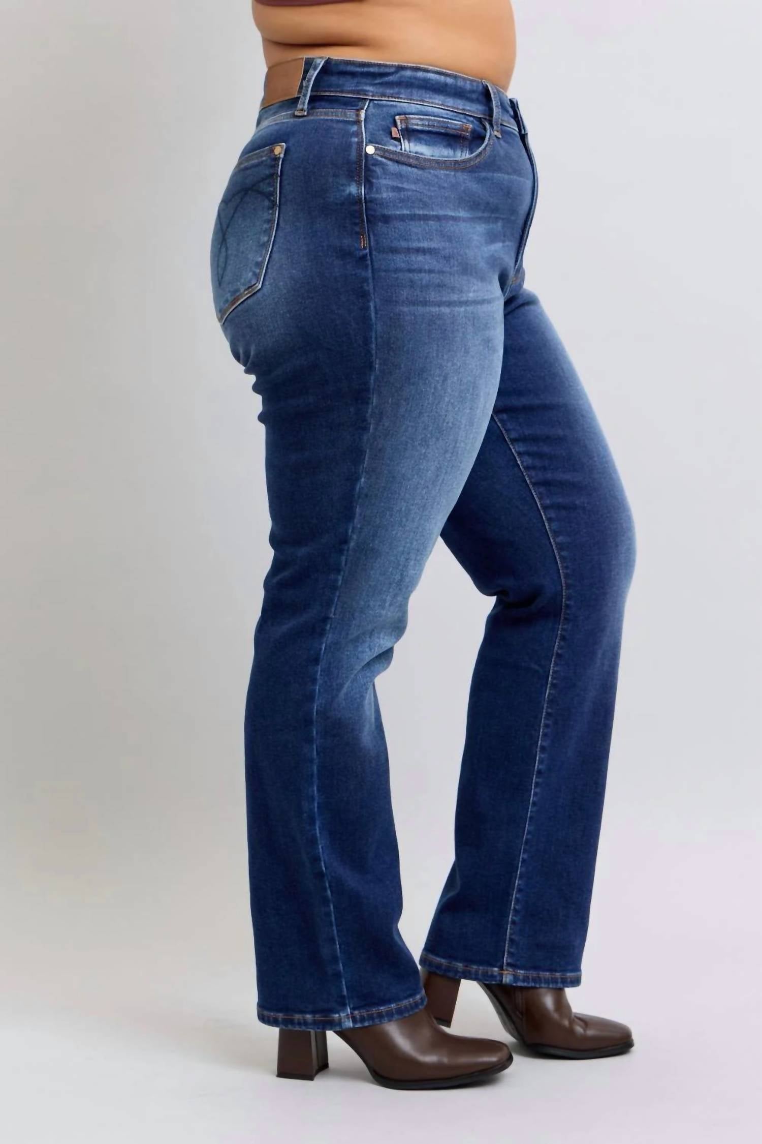 Judy Blue Vintage Wash Thermal Straight Leg Jean - Plus in blue - women's jeans - alternate view