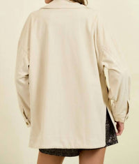 Doe and Rae Corduroy Front Button Down Oversized Jacket in cream - women's jacket - view 6